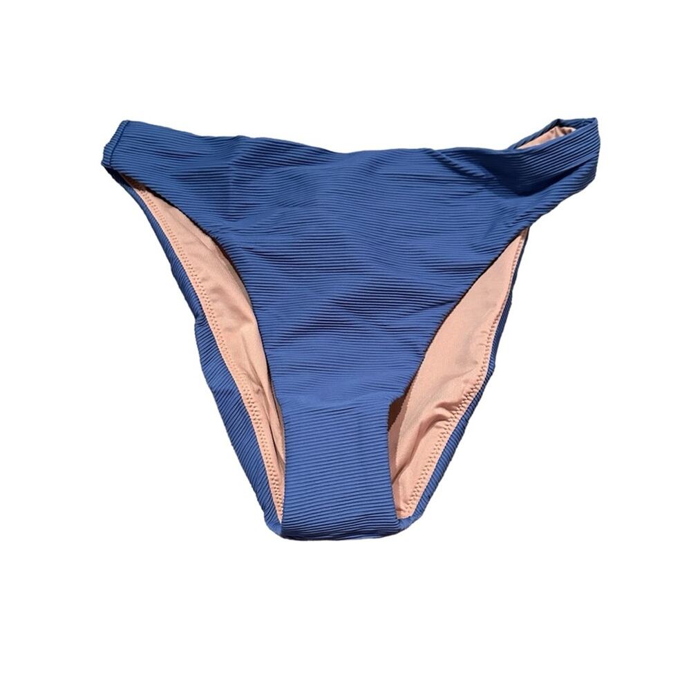 J. Crew Blue Ribbed High-Rise Cheeky Bikini Swim Bottom Sz S‎ NEW